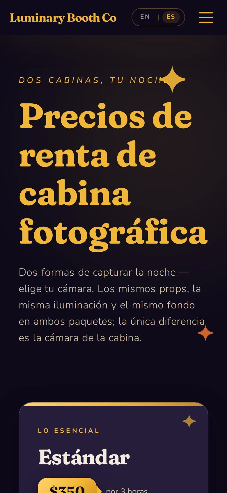 Captura de la página de precios de Luminary en español, en una pantalla de celular.